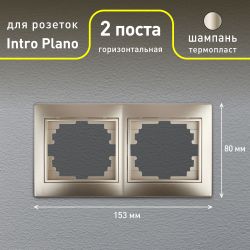 Рамка для розеток и выключателей Intro Plano 1-502-04 на 2 поста горизонтальная, СУ, шампань