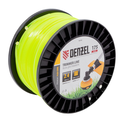 Леска для триммера квадрат, 2,4мм х 175м, на DIN катушке FLEX CORD Denzel