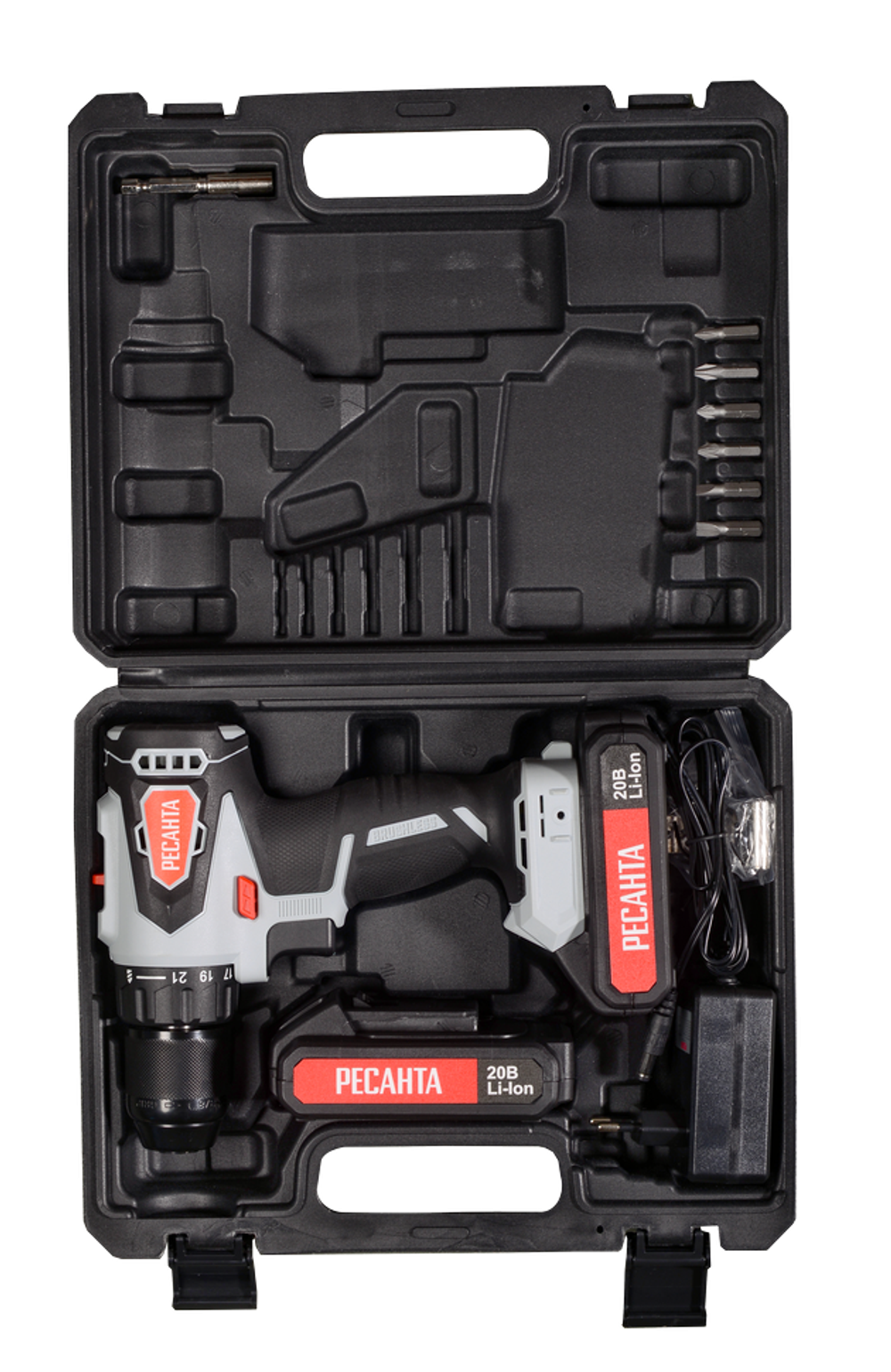 Дрель-шуруповерт аккумуляторная Ресанта ДА-20-2ЛК-Б (2,0 А/ч) (бесщеточный двигатель)