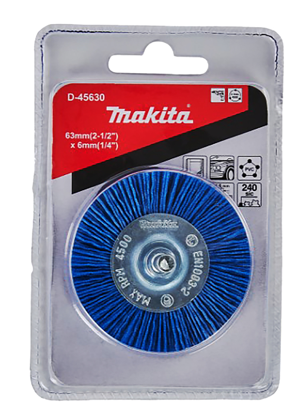 Щетка нейлоновая дисковая (d63 мм, синяя, G240, 6 мм) Makita D-45630 50 мм 240G Дисковая Нейлон Синяя Финишная полировка