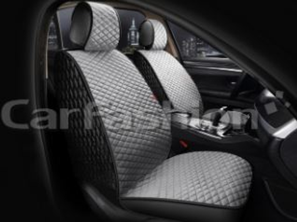Накидки сидений Перед CarFashion (2шт) -Фронт «ROMB FRONT» 26178 -Велюр+Экокожа серый/черный/серый