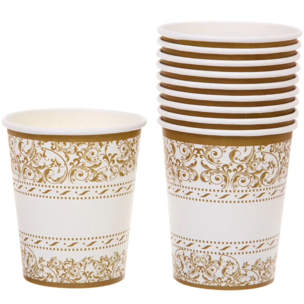 Стакан бумажный 0,2л в наборе 10 шт «Орнамент», золото