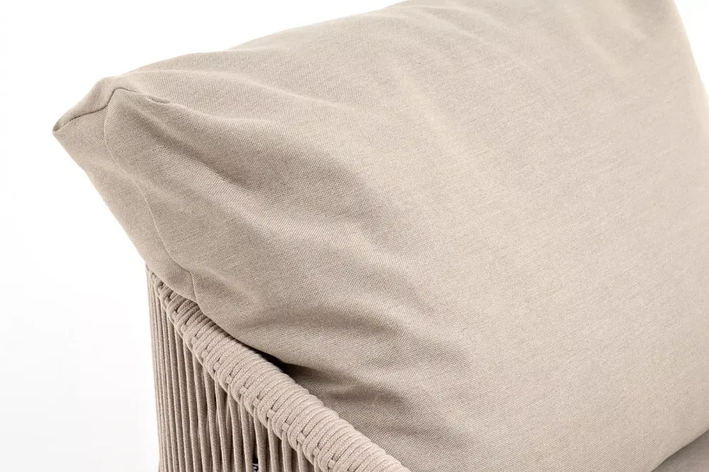 "Верона" кресло плетеное из роупа, каркас алюминий белый муар, роуп бежевый круглый, ткань бежевая 052