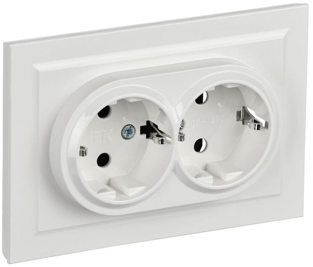 Розетка 2-м СП BRITE РС12-3-БрБ 16А в сборе с заземл. без защ. шторок бел. IEK BR-R21-16-K01-F