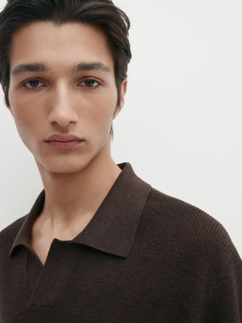 Massimo Dutti Футболка-поло  из хлопка и льна, коричневый