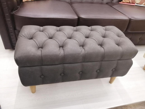 Банкетка в каретной стяжке с ящиком Эксклюзив нубук серый кожзам дерево