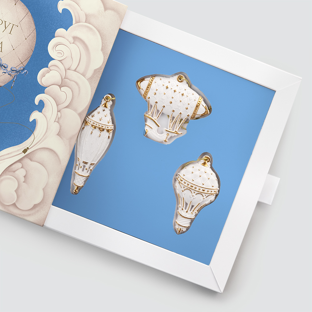 Набор из 3 елочных игрушек Farforite «Вокруг света» в подарочной коробке