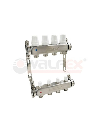 Блок коллекторов 1дюйм х 4 вых. евроконус 3/4дюйм с ручн. регулир. клапан. нерж. сталь (2) К VALFEX VF.582.0604