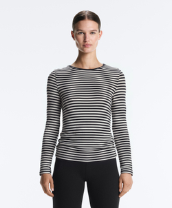 Oysho Футболка с длинным рукавом в полоску, облегающий крой, черный