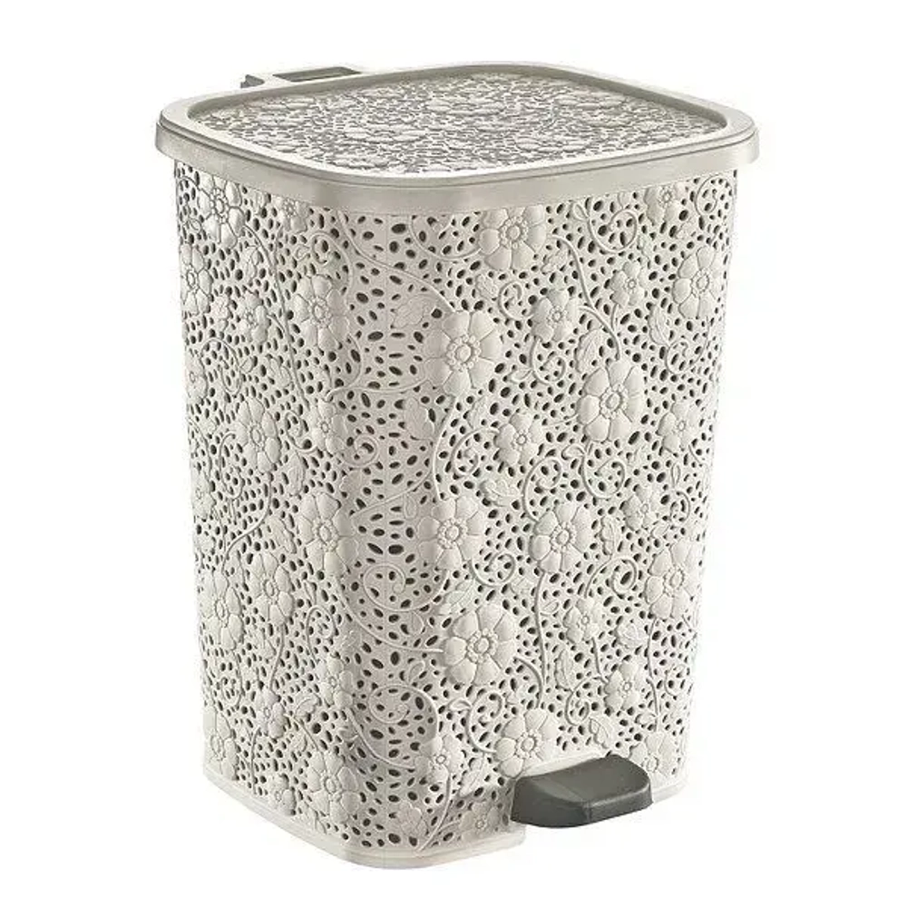 Ведро мусорное с педалью 12 л АЖУРНОЕ кремовое