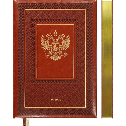Ежедневник дат. 2026г А5 deVENTE Symbol 336стр.,коричневый, тв.обложка, кожзам, золотой срез