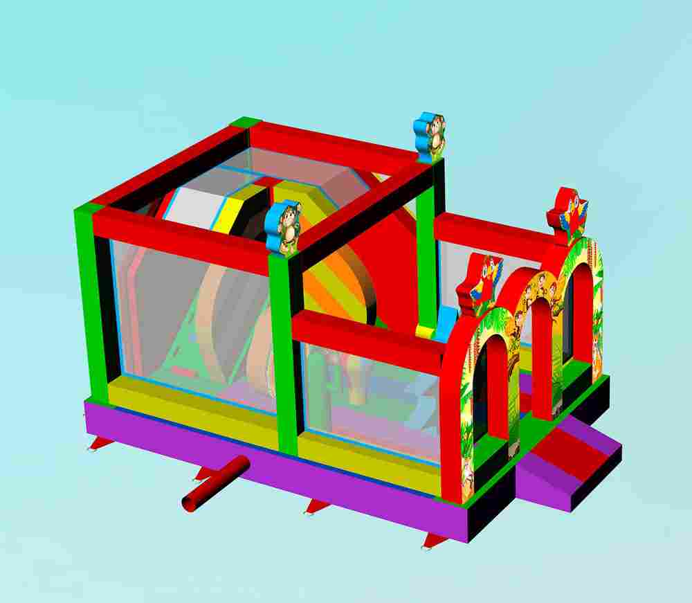 Коммерческий надувной батут «Попугаи и друзья 2» с крышей, 6x4x4 м