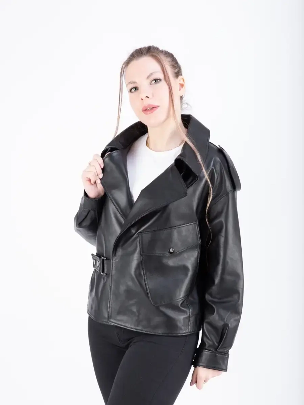 Куртка женская  кожаная оверсайз черная