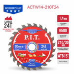 Диск пильный по дереву PIT  210x30x1,4 мм, 24T Carbide, зуб ATB 15° (ACTW14-210T24)