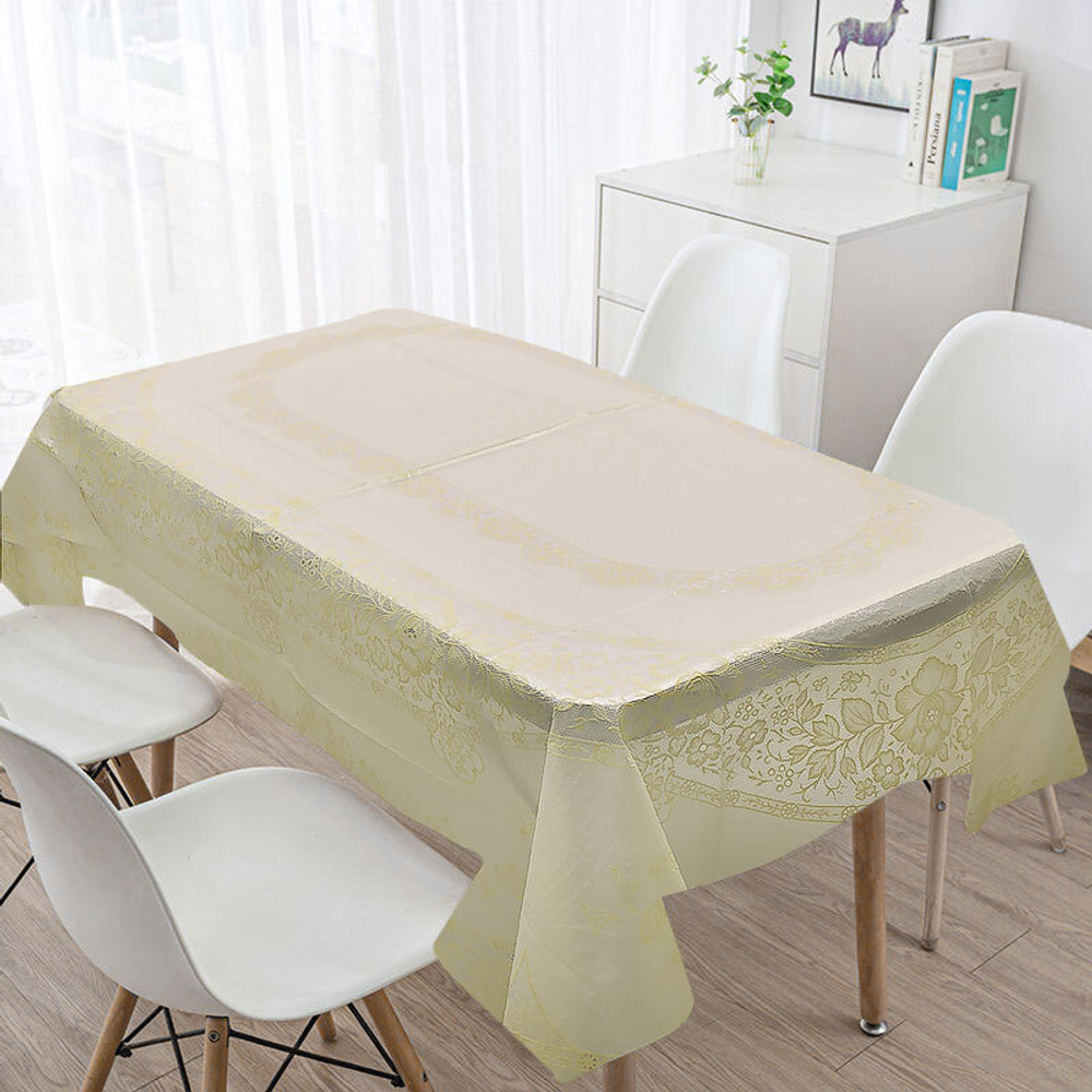 Скатерть 135*180см EMBOSSED овал, бежевая