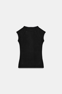 ZARA ФУТБОЛКА С ЭФФЕКТОМ ДВОЙНОГО РУКАВА, ЧЕРНЫЙ