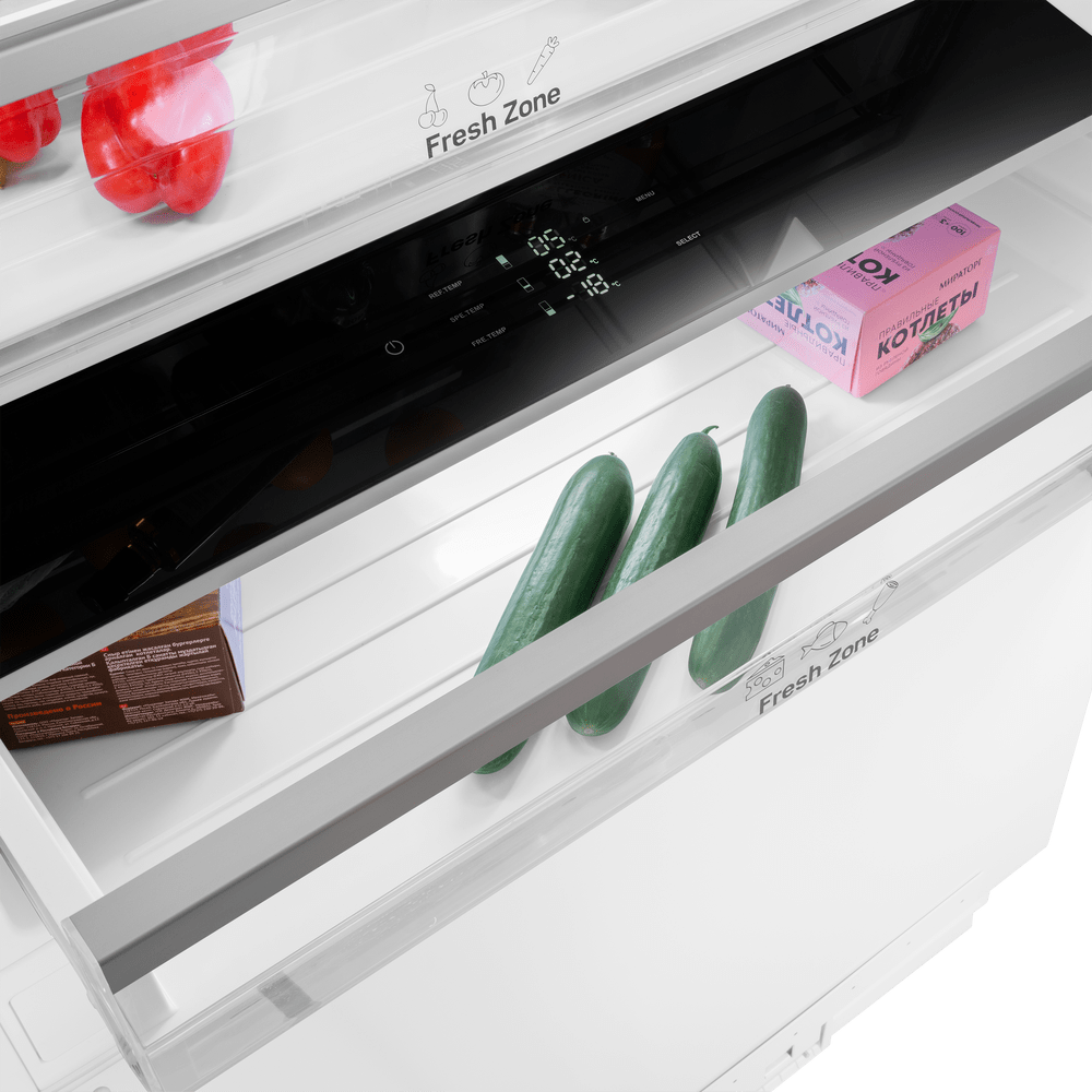 Встраиваемый холодильник NO FROST с инвертором и выдвижной морозильной камерой MAUNFELD MBF212NFW1 Inverter