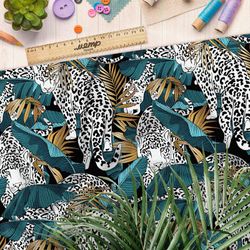 Ткань шелк Армани леопард в тропических листьях