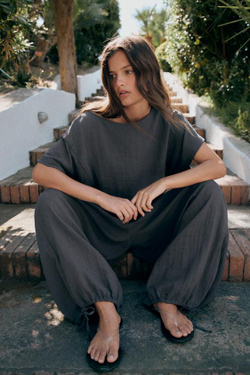 ZARA БРЮКИ BAGGY С ЭЛАСТИЧНЫМ ПОЯСОМ, АНТРАЦИТОВО-СЕРЫЙ
