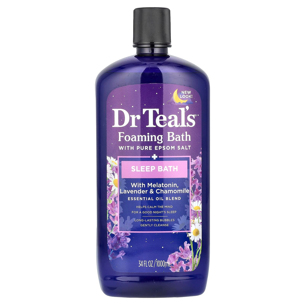 Dr. Teal's, пенка для ванн с чистой английской солью, мелатонином, лавандой и ромашкой, 1000 мл (34 жидк. унции)