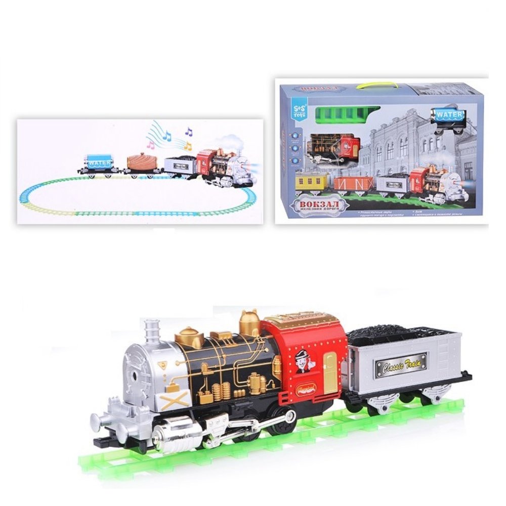 Железная дорога свет звук рельсы светятся в темноте на батарейках, в коробке