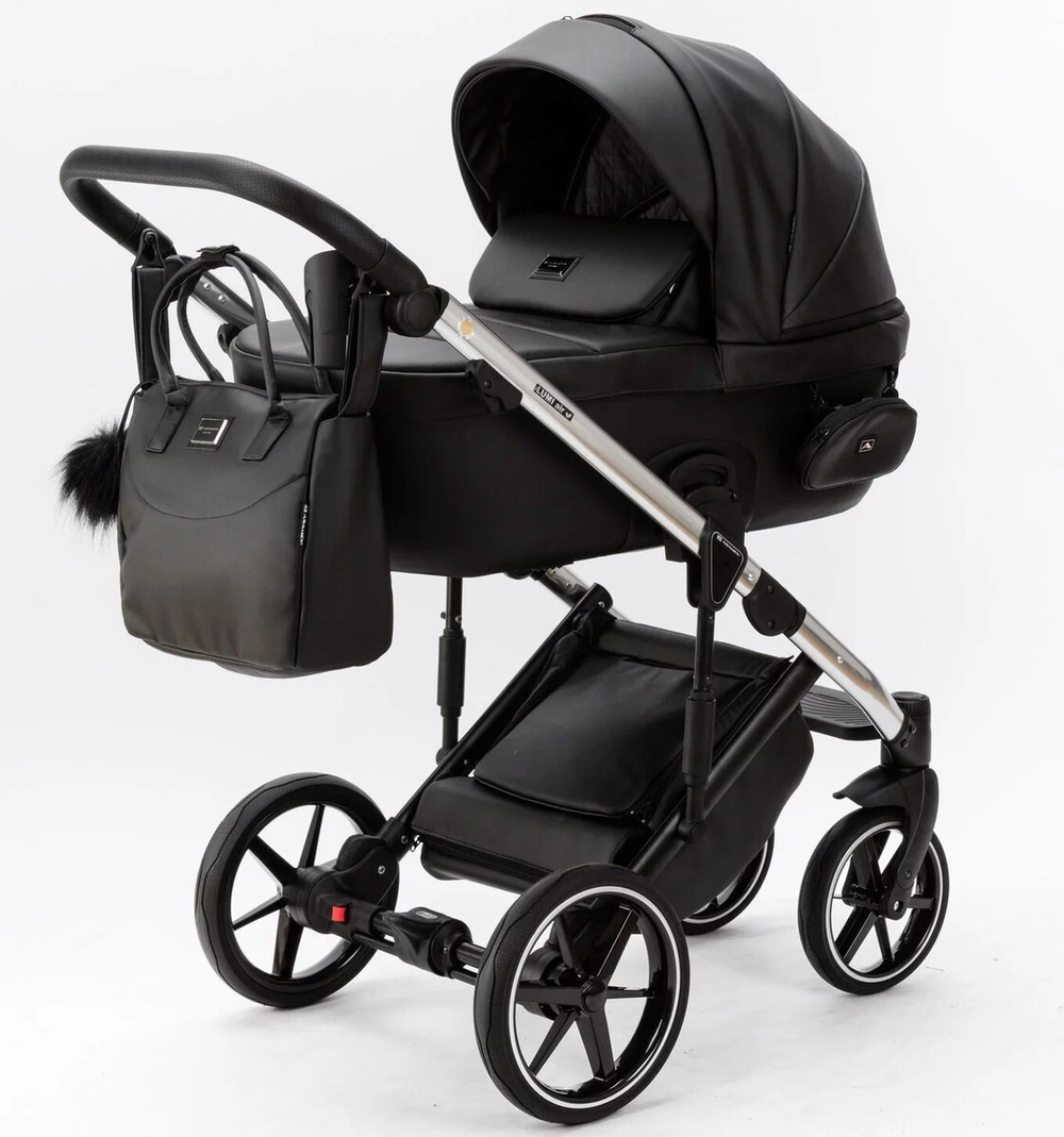 Детская коляска Adamex Lumi Air SE Deluxe 2 в 1 L-SA504 (ЧЕРНАЯ.КОЖА+ХРОМ РАМА)
