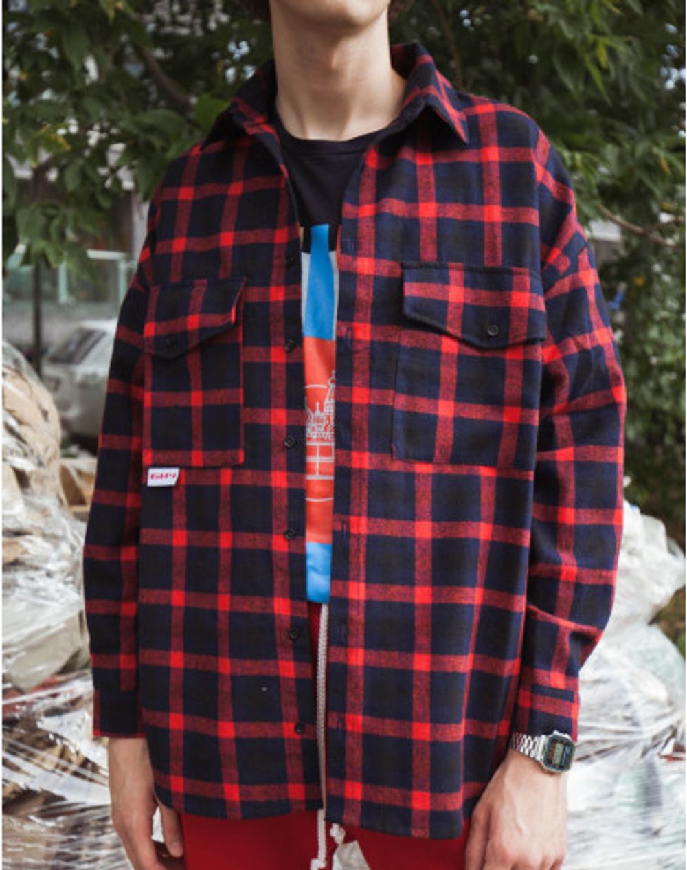 Купить Рубашка "БИЧ"  Красно-Черная Рубашка "БИЧ"  Красно-Черная