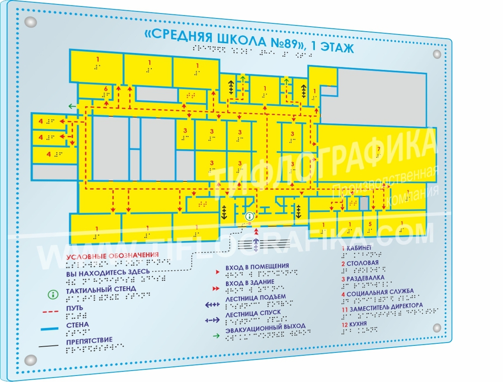 Тактильная мнемосхема ORG8 470х610х8 мм. Полноцветная, с прозрачным фоном