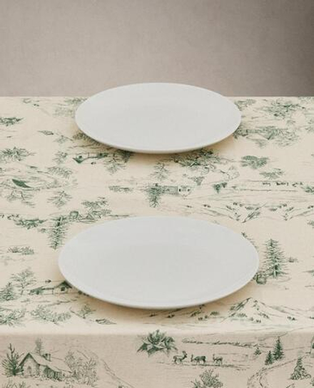 ZARA HOME ХЛОПКОВАЯ РОЖДЕСТВЕНСКАЯ СКАТЕРТЬ С КОНТРАСТНЫМ УЗОРОМ, ЗЕЛЕНЫЙ