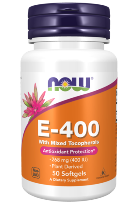 NOW Foods, Витамин Е-400 МЕ со смешанными токоферолами, Vitamin E-400 iu Mixed Tocopherols, 50 капсул