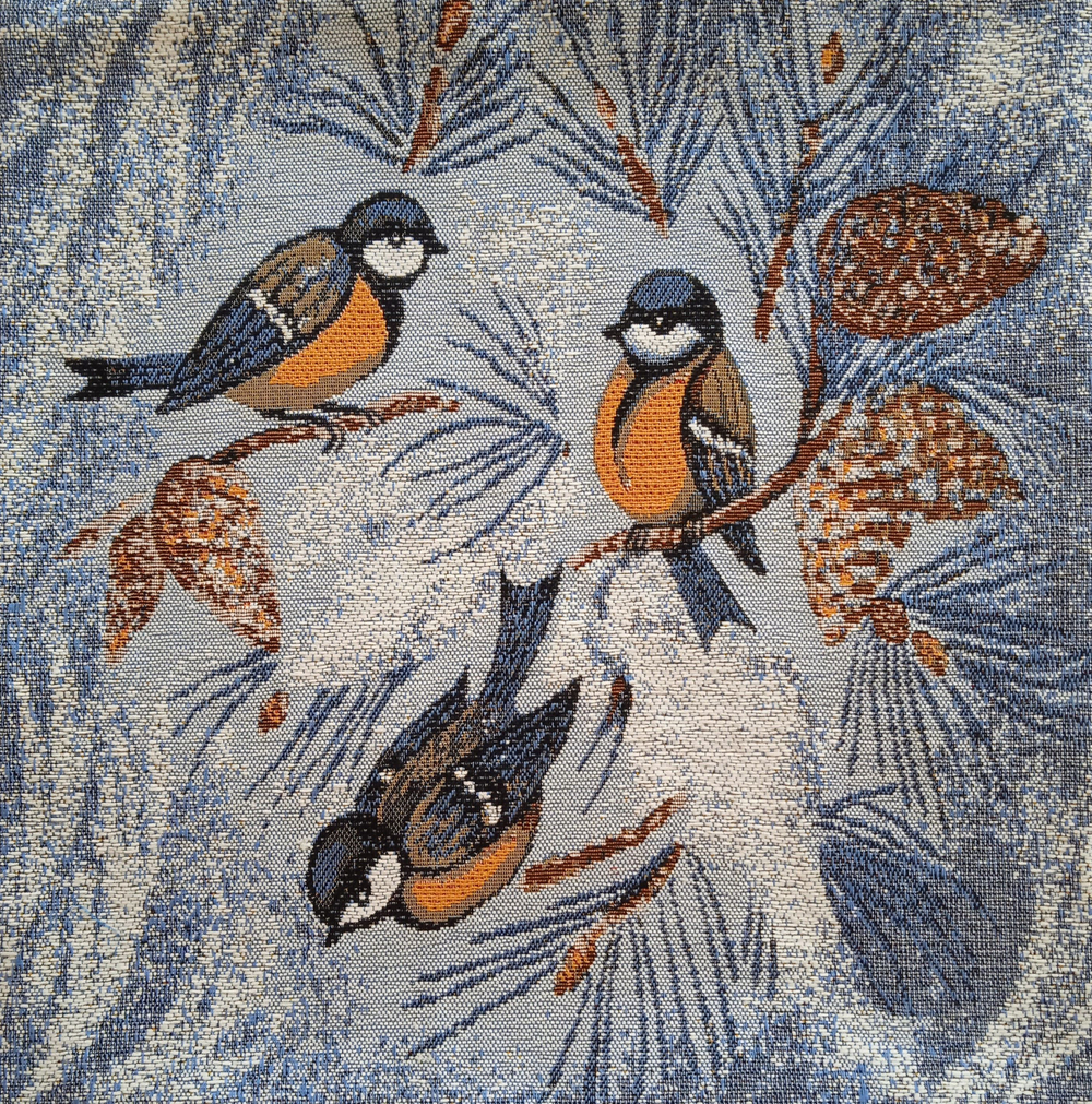 Декоративный гобеленовый чехол для интерьерной подушки Синицы 47х47