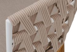 "Диего" стул плетеный из роупа, основание дуб каркас из стали белый муар, роуп бежевый круглый, ткань бежевая 052