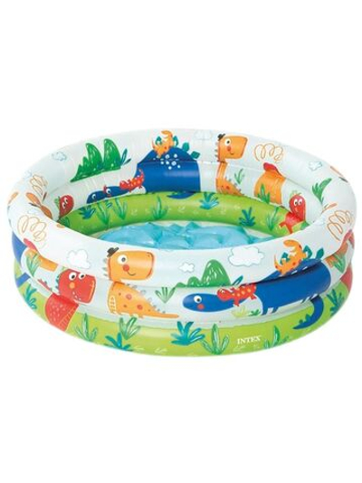 Бассейн надувной Intex 57106 Dino Buddies 61х22 см / Круглый трехсекционный бассейн Пляжные друзья Интекс с надувным дном для дачи