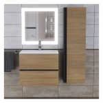 Тумба с раковиной Uperwood Barsa 60 см, раковина белая, подвесная тумба черная/дуб сонома