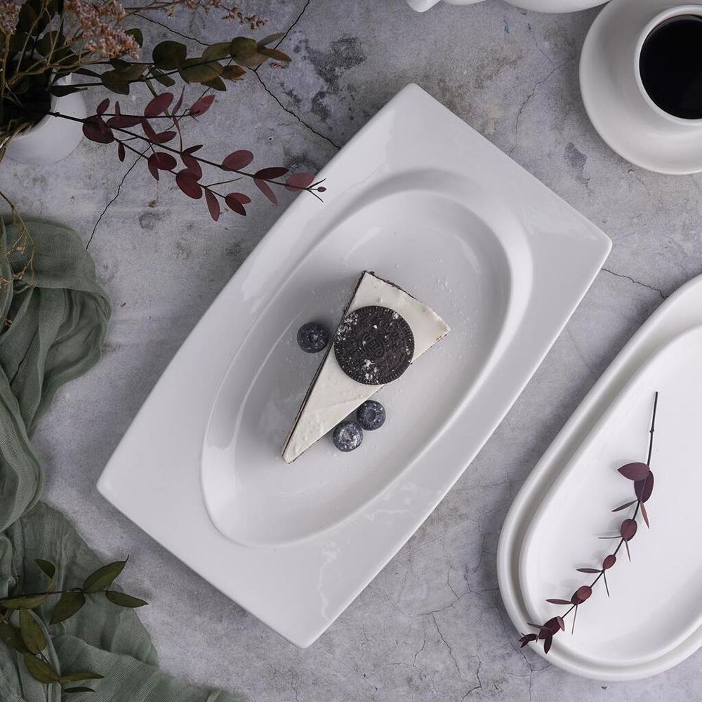 Блюдо прямоугольное 30,2*17,6 см h3,2 см с бортом Asymmetry белое фарфор NEW P.L. [4]