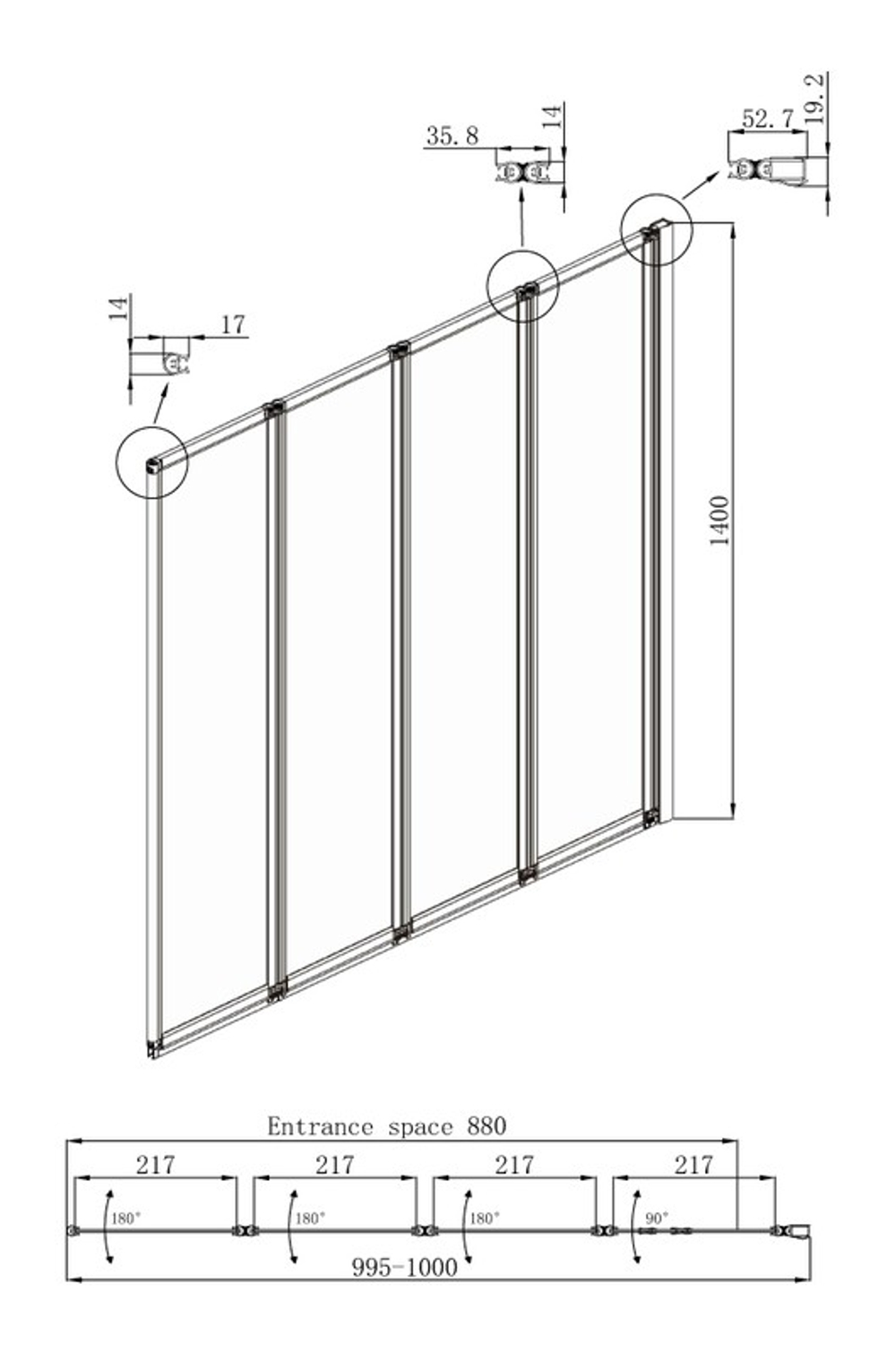 Шторка для ванны Ambassador Bath Screens 16041111R (100х140) хром,стекло прозрачное,складная,1 место