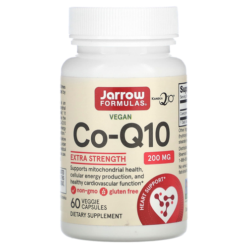 Jarrow Formulas, веганский коэнзим Q10, 200 мг, 60 растительных капсул