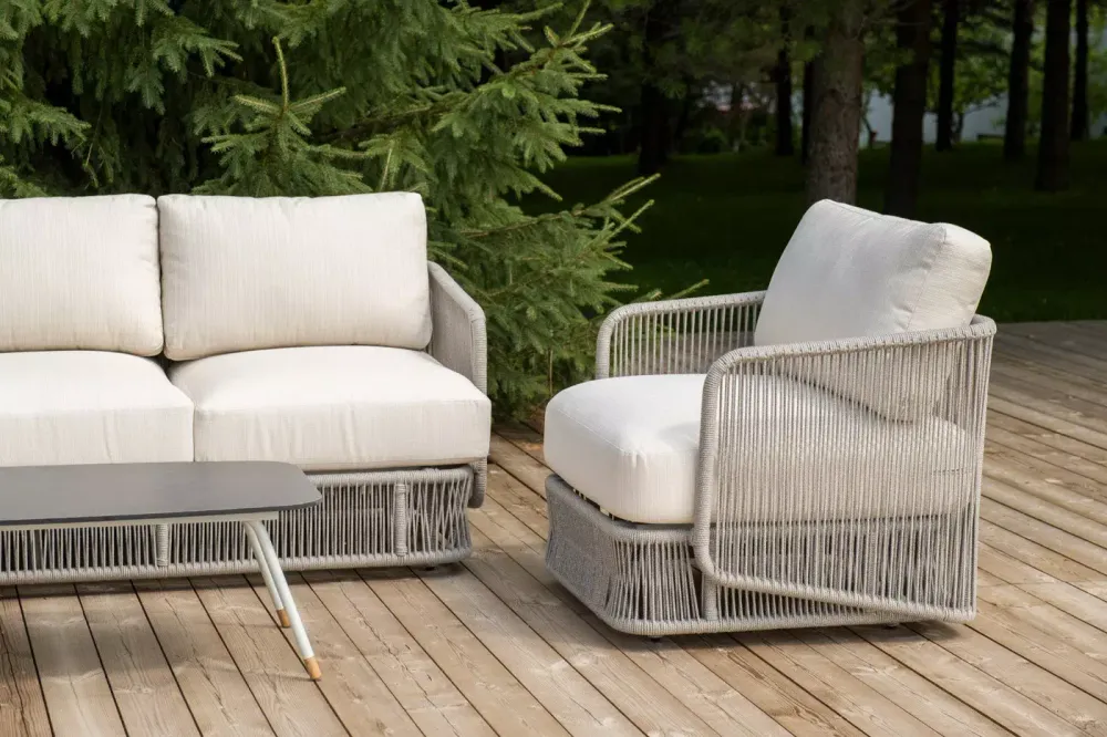 "Альбано" лаунж-зона 5-местная плетеная из роупа (веревки), каркас алюминиевый светло-серый, роуп серый меланж