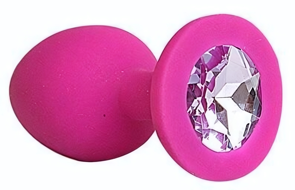 Ярко-розовая анальная пробка с сиреневым кристаллом - 9,5 см. (Цвет: сиреневый)