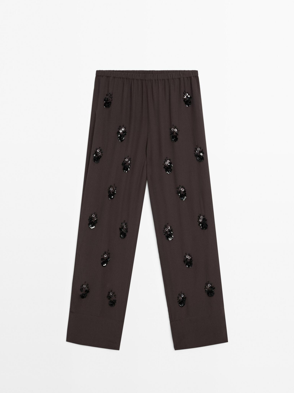 Massimo Dutti Брюки из струящейся ткани с цветочными деталями, антрацитово-серый