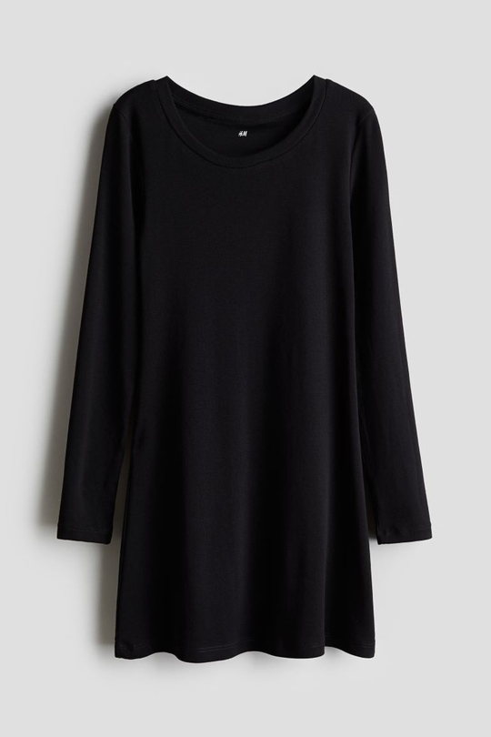 H&M Трикотажное платье с длинным рукавом, черный