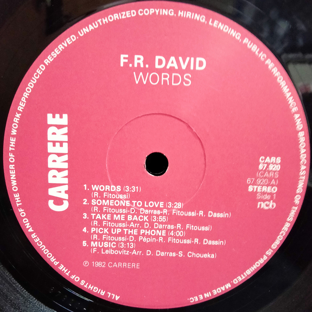 F.R. David / Words (LP)
