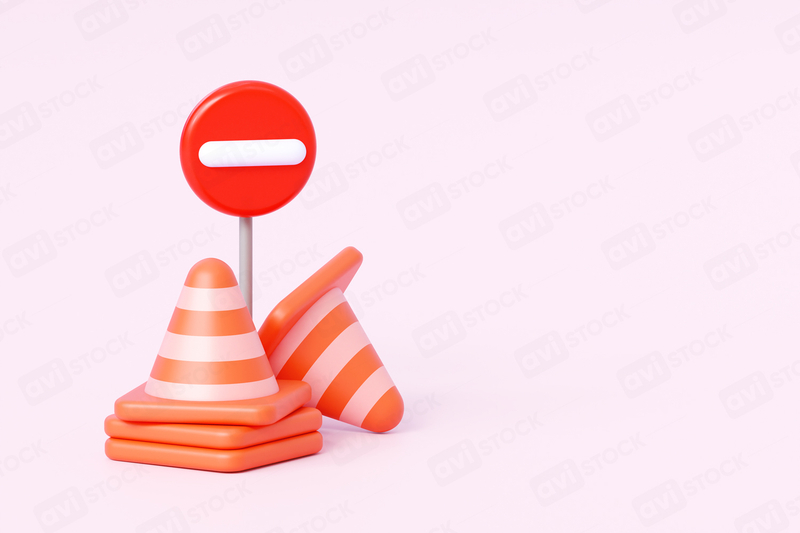 Трехмерные красные дорожные конусы со знаком "Стоп"