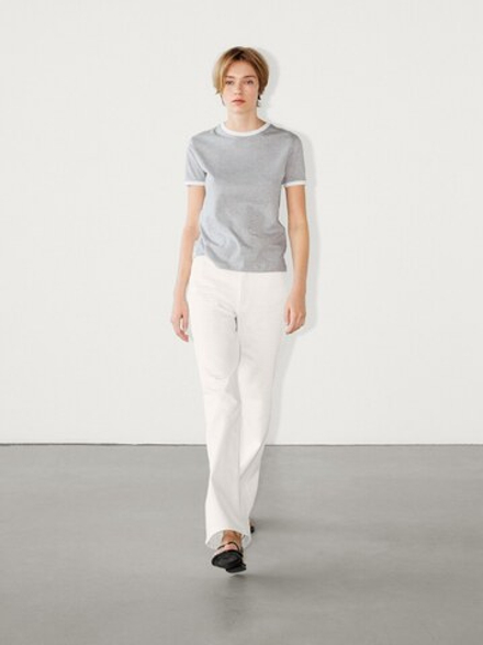 Massimo Dutti Контрастная футболка с короткими рукавами, серый