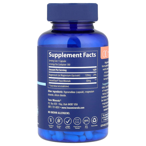 Trace, Глицинат магния, 120 мг, 180 капсул