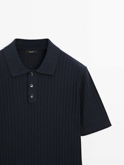 Massimo Dutti Поло в рубчик с короткими рукавами, темно-синий
