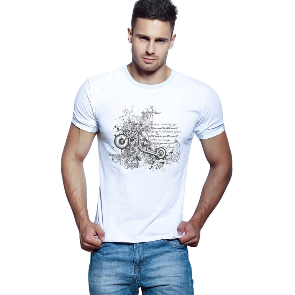 Белая мужская футболка с принтом в виде чоппера (Размер: M) (Цвет: белый)