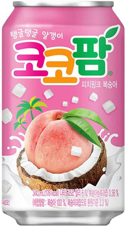 Газированный напиток Haitai Coco Palm Peach Pink "Розовый Персик и Кокос" 0.34 - банка