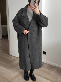 Пальто из шерсти, двубортное, длинное