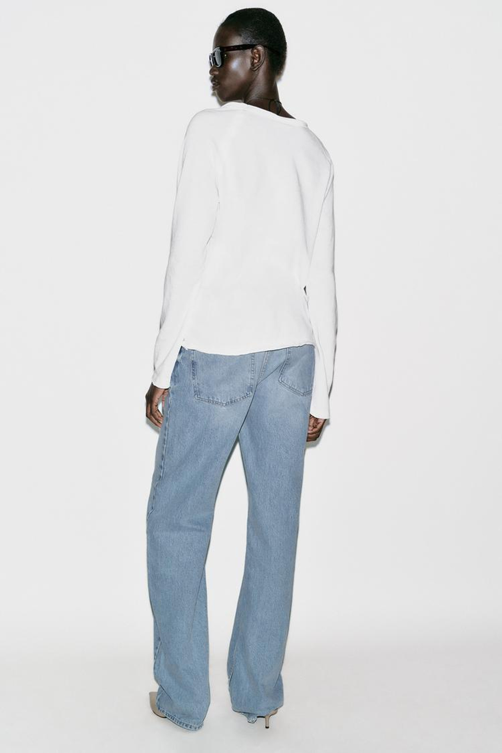 ZARA ФУТБОЛКА С ДЛИННЫМИ РУКАВАМИ, БЕЛЫЙ